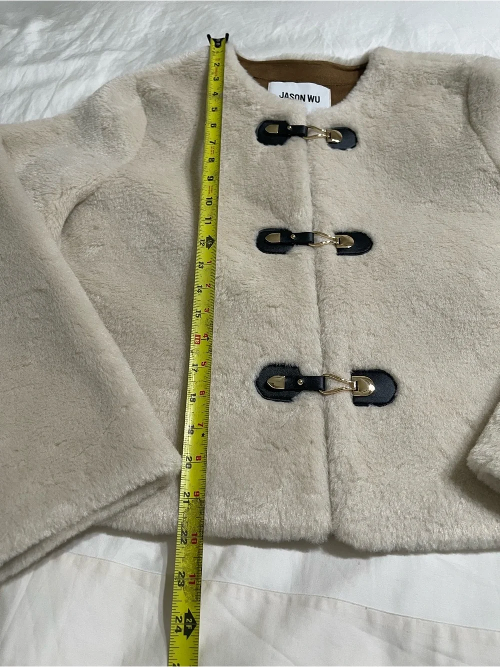Jason Wu Cream Faux Shearling Toggle Jacket With Black Trim_7